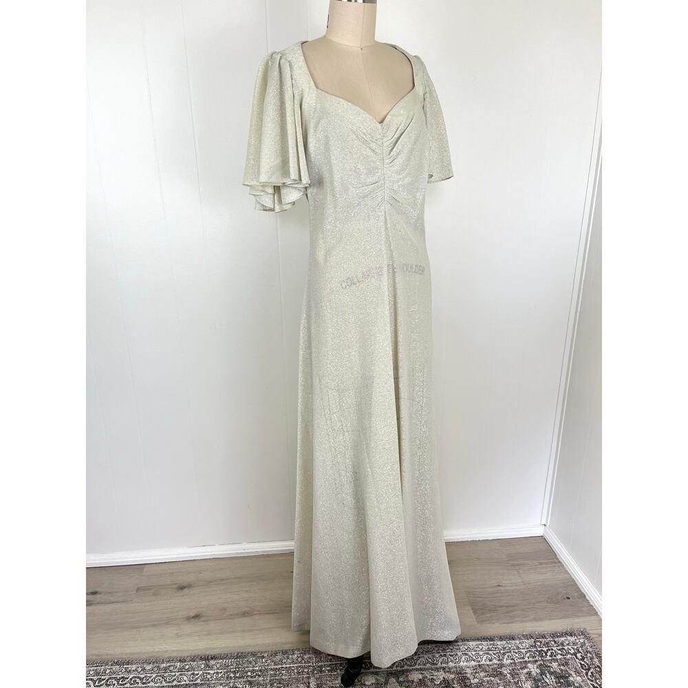 Vintage 1970s Stephanie B Metallic Maxi Dress‎ Tag 11 Actual Medium Empire Waist